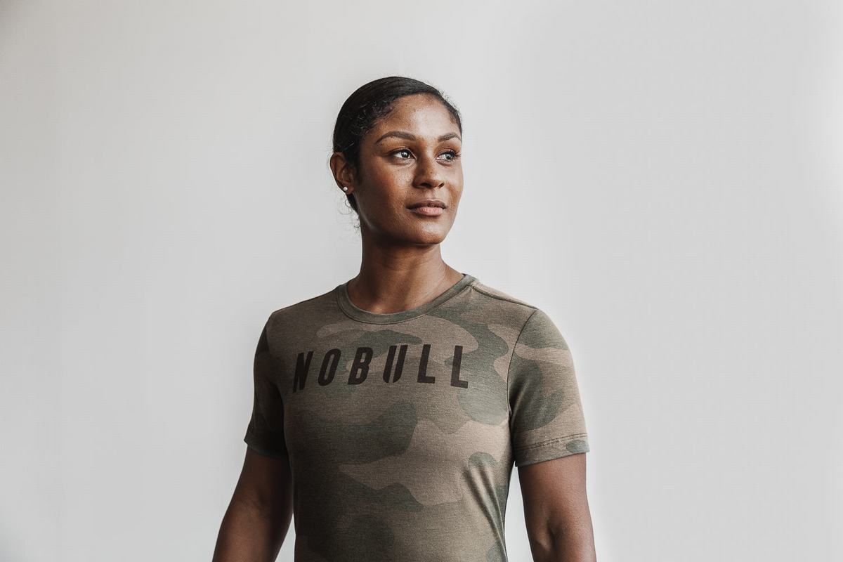 Nobull Women's T Shirts Green Camo | Australia (XP8013)